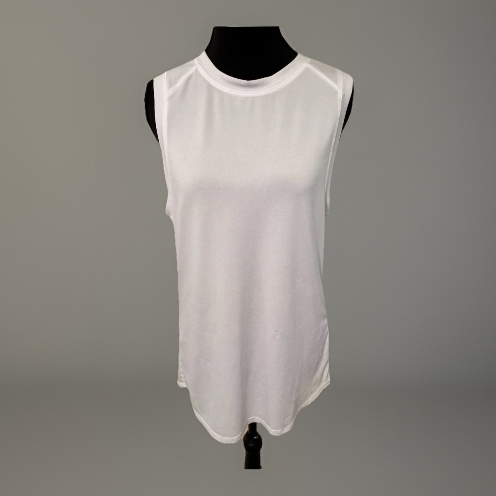 Fabletics White Cut Out Tank Top XS Workout Exercise Sleeveless Top 1/4 split‎